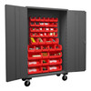 Durham Mfg Heavy-Duty Steel Mobile Cabinet, 16 Gauge, 42 Red Bins, 2 Doors, 48"W x 24"D x 81"H, Gray, DM-2502M-BLP-42-1795 (1/Ea)