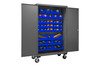 Durham Mfg Heavy-Duty Steel Mobile Cabinet, 16 Gauge, 42 Blue Bins, 2 Doors, 48"W x 24"D x 81"H, Gray, DM-2502M-BLP-42-5295 (1/Ea)