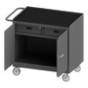 Durham Mfg Heavy-Duty Steel Mobile Bench Cabinet, 2 Drawers, Black Rubber Mat, 1 Door, 24-1/4"W x 42-1/8"D x 36-3/8"H, Gray, DM-3118-RM-95 (1/Ea)