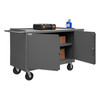 Durham Mfg Heavy-Duty Steel Mobile Bench Cabinet, 1 Shelf, 2 Doors, 24-1/4"W x 66-1/8"D x 37-3/4"H, Gray, DM-3400-95 (1/Ea)