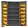 Durham Mfg Heavy-Duty Steel Cabinet, 14 Gauge, 96 Yellow Bins, 4 Adjustable Shelves, 2 Doors, 36"W x 24"D x 72"H, Gray, DM-DC-DLP-96-4S-95 (1/Ea)