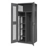 Durham Mfg Heavy-Duty Steel Ventilated Janitorial Cabinet, 14 Gauge, 5 Fixed Shelves, 2 Doors, 36"W x 24"D x 84"H, Gray, DM-EMDC-362484-HDL-95 (1/Ea)