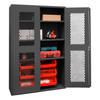 Durham Mfg Heavy-Duty Steel Ventilated Cabinet, 14 Gauge, 6 Red Bins, 3 Adjustable Shelves, 2 Doors, 48"W x 24"D x 72"H, Gray, DM-EMDC-482472-6B-3S-1795 (1/Ea)