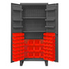 Durham Mfg Heavy-Duty Steel Cabinet, 12 Gauge, 60 Red Bins, 6 Door Shelves, 2 Adjustable Shelves, 2 Doors, 36"W x 24"D x 78"H, Gray, DM-HDC36-60-2S6D1795 (1/Ea)