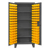 Durham Mfg Heavy-Duty Steel Cabinet, 12 Gauge, 96 Yellow Bins, 4 Adjustable Shelves, 2 Doors, 36"W x 24"D x 78"H, Gray, DM-HDC36-96-4S95 (1/Ea)