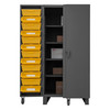 Durham Mfg Heavy-Duty Steel Cabinet, 12 Gauge, 6 Door Trays, 24 Yellow Tilt Bins, 6 Door Shelves, 4 Adjustable Shelves, 2 Doors, 36"W x 36"D x 78"H, Gray, DM-HDC36-DC24TB4S95 (1/Ea)