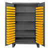 Durham Mfg Heavy-Duty Steel Cabinet, 12 Gauge, 120 Yellow Bins, 4 Adjustable Shelves, 2 Doors, 48"W x 24"D x 78"H, Gray, DM-HDC48-120-4S95 (1/Ea)