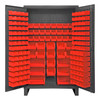 Durham Mfg Heavy-Duty Steel Cabinet, 12 Gauge, 162 Red Bins, 2 Doors, 48"W x 24"D x 78"H, Gray, DM-HDC48-162-1795 (1/Ea)