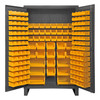 Durham Mfg Heavy-Duty Steel Cabinet, 12 Gauge, 162 Yellow Bins, 2 Doors, 48"W x 24"D x 78"H, Gray, DM-HDC48-162-95 (1/Ea)