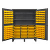 Durham Mfg Heavy-Duty Steel Cabinet, 12 Gauge, 156 Yellow Bins, 3 Adjustable Shelves, 2 Doors, 60"W x 24"D x 78"H, Gray, DM-HDC60-156-3S95 (1/Ea)