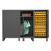 Durham Mfg Heavy-Duty Steel Cabinet, 12 Gauge, 60 Yellow Bins, 18 Tilt-Bins, 4 Drawers, Wardrobe Bar, 2 Doors, 60"W x 24"D x 78"H, Gray, DM-HDC60-72DC18TB5B95 (1/Ea)