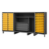 Durham Mfg Heavy-Duty Steel Cabinet, 12 Gauge, 60 Yellow Bins, 18 Tilt-Bins, 4 Drawers, Wardrobe Bar, 2 Doors, 60"W x 24"D x 78"H, Gray, DM-HDC60-72DC18TB5B95 (1/Ea)