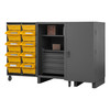 Durham Mfg Heavy-Duty Steel Cabinet, 12 Gauge, 60 Yellow Bins, 18 Tilt-Bins, 4 Drawers, Wardrobe Bar, 2 Doors, 60"W x 24"D x 78"H, Gray, DM-HDC60-72DC18TB5B95 (1/Ea)