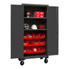 Durham Mfg Heavy-Duty Steel Cabinet, 12 Gauge, 2 Adjustable Shelves, 12 Red Bins, 2 Doors, 36"W x 24"D x 81"H, Gray, DM-HDCM36-12-2S1795 (1/Ea)