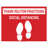 Brady "Thank You For Practicing Social Distancing" Floor Sign, Red/White, 1/Each