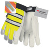 MCR Safety Luminator Thermosock Lined Goatskin Leather Multi-Task Gloves, X-Large, White/Hi-Vis Lime, 1/Pair