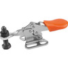 Kipp Toggle Clamp Mini, Horizontal w/Flat Foot & Fixed Clamping Spindle, M05X20, F1=500,  Steel, Orange Plastic (Qty. 1), K0070.0050