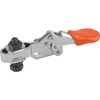 Kipp Toggle Clamp Mini, Horizontal w/Flat Right Foot & Adjustable Clamping SpindleM05X20, F1=250, Steel, Orange Plastic (1/Pkg.), K0267.0050