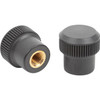 Kipp Knurled Knob, D1=13, D=M03, H=13.5, Brass, Thermoset, Black (10/Pkg.), K0142.11203