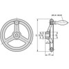 Kipp Handwheels w/Fixed Machine Handle, Reamed Hole, w/Slot, Grey Cast Iron, D1=200 mm, D2=18H7, B3=6, T=20.8 (Qty. 1), K0671.3200X18