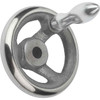 Kipp Handwheels w/Revolving Machine Handle, Reamed Hole, w/Slot, Grey Cast Iron, D1=125 mm, D2=14H7, B3=5, T=16.3 (Qty. 1), K0671.5125X14