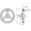 Kipp Handwheels w/Revolving Machine Handle, Reamed Hole, w/Slot, Grey Cast Iron, D1=140 mm, D2=16H7, B3=5, T=18.3 (Qty. 1), K0671.5140X16