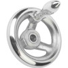 Kipp Handwheels w/Fixed Machine Handle, Reamed Hole, w/Slot, Polished Aluminum, D1=180 mm, D2=16H7, B3=5, T=18.3 (Qty. 1), K0160.3180X16