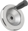 Kipp Handwheel Disc w/Revolving Handle, Planed, Reamed Hole, w/Slot, Polished Aluminum, D1=80 mm, D2=12H7, B3=4, T=13.8 (Qty. 1), K0161.5080X12