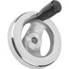 Kipp Handwheel 2-Spoke, Flat Rim, w/Fixed Handle, Reamed Hole, w/Slot, Polished Aluminum, D1=100 mm, D2=12H7, B3=4, T=13.8 (Qty. 1), K0162.3100X12