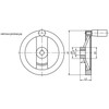 Kipp Handwheel 2-Spoke, Flat Rim, w/Fixed Handle, Reamed Hole, w/Slot, Polished Aluminum, D1=100 mm, D2=12H7, B3=4, T=13.8 (Qty. 1), K0162.3100X12