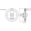 Kipp Handwheel 2-Spoke, Flat Rim, w/Revolving Handle, Reamed Hole, w/Slot, Polished Aluminum, D1=100 mm, D2=10H7, B3=3, T=11.4 (Qty. 1), K0162.5100X10