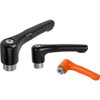 Kipp Adjustable Handles, Flat, Size 3, 3/8-16, Internal Thread, Zinc, Stainless Steel, Powder Coat, Orange, (Qty. 1), K0738.3A42