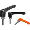 Kipp Adjustable Handles, Flat, Size 2, M08X30, External Thread, Zinc, Stainless Steel, Orange Powder Coated, (1/Pkg.), K0738.2082X30