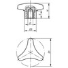 Kipp Triangular Grip High Collar, Internal Thread, Style K, D=M10, D1=62, H=35, Thermoplastic, Steel, Black, (10/Pkg), K0183.16210