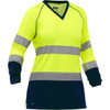 Bisley ANSI Type R Class 3 Women's Long Sleeve Shirt with Navy Bottom, Hi-Vis Yellow/Green, Large #313W6118T-YN/L