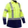Bisley ANSI Type R Class 2 Women's Long Sleeve Work Shirt with X-Airflow and Navy Bottom, Hi-Vis Yellow/Green, Medium #313W6491H-YN/M