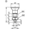 Kipp Indexing Plungers ECO, Short Version, Size: 0, Style B, D1=M8, D=4 mm, w/o Locking Slot, w/Locknut, Steel, (Qty:10), K0748.02004080