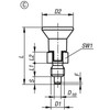 Kipp Indexing Plungers ECO, Short Version, Size: 1, Style C, D1=M10, D=5 mm, w/Locking Slot, w/o Locknut, Stainless Steel, (Qty:1), K0748.13105100