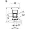 Kipp Indexing Plungers ECO, Short Version, Size: 2, Style B, D1=M12, D=6 mm, w/o Locking Slot, w/Locknut, Stainless Steel, (Qty:1), K0748.12206120