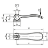 Kipp Cam Lever, Internal Thread, Size 0, D=M4, A=52.3 mm, B=18 mm, Stainless Steel, Electropolished, (Qty:1), K0645.05142004