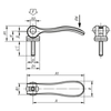 Kipp Cam Lever, Adjustable, External Thread, Size 0, M5X40, A=52.3 mm, B=18 mm, Stainless Steel, (Qty:1), K0647.0512005X40