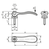 Kipp Cam Lever, Adjustable, External Thread, Washer, Size 0, M5X50, A=52.3 mm, B=18 mm, Stainless Steel, Blasted, (Qty:1), K0647.0541305X50