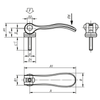 Kipp Cam Lever, Adjustable, External Thread, Washer, Size 1, M5X50, A=70.4 mm, B=21.5 mm, Stainless Steel, Blasted, (Qty:1), K0647.1541305X50