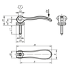 Kipp Cam Lever, Adjustable, External Thread, Washer, Size 2, M8X50, A=96 mm, B=33.3 mm, Stainless Steel, Blasted, (Qty:1), K0647.2541308X50