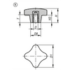 Kipp Palm Grip, Similar to DIN6335, D=M6X40, D1=32 mm, H=20 mm, Style L w/External Thread, Thermoset, Stainless Steel, (Qty:10), K1017.53206X40