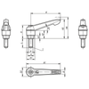 Kipp Clamping Levers, Adjustable Handle, w/Push Button, Size 1, M6X20, External Thread, Black Oxidized Steel, (Qty:10), K0269.71106X20