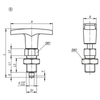 Kipp Indexing Plunger, w/T-Grip, w/o Locknut, Size 4, Style A, D1=M20X1.5, Hardened Steel, Thermoplastic, (Qty. 1), K1124.5410