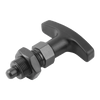Kipp Indexing Plunger, w/T-Grip, w/Locknut, Size 4, Style B, D1=M20X1.5, Hardened Steel, Thermoplastic, (Qty. 1), K1124.6410