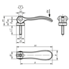 Kipp Cam Lever, External Thread, Size 0, D=10-32X30, A=52.3 mm, B=18 mm, Stainless Steel, Electropolished, (Qty:1), K2121.05120A1X30