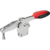 KIPP F2=500, Toggle Clamp, Horizontal, w/Flat Foot and Adjustable Clamping Spindle, Red Plastic, Stainless Steel, (Qty:1), K1240.110500